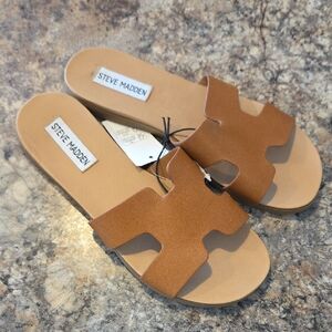 Steve Madden Size 6 Women's NEW Tan Leather Slide Sandals